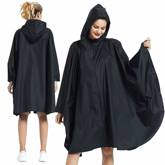 Hooded PVC PU Rain Poncho Waterproof Raincoat Jacket for Men Women Adults