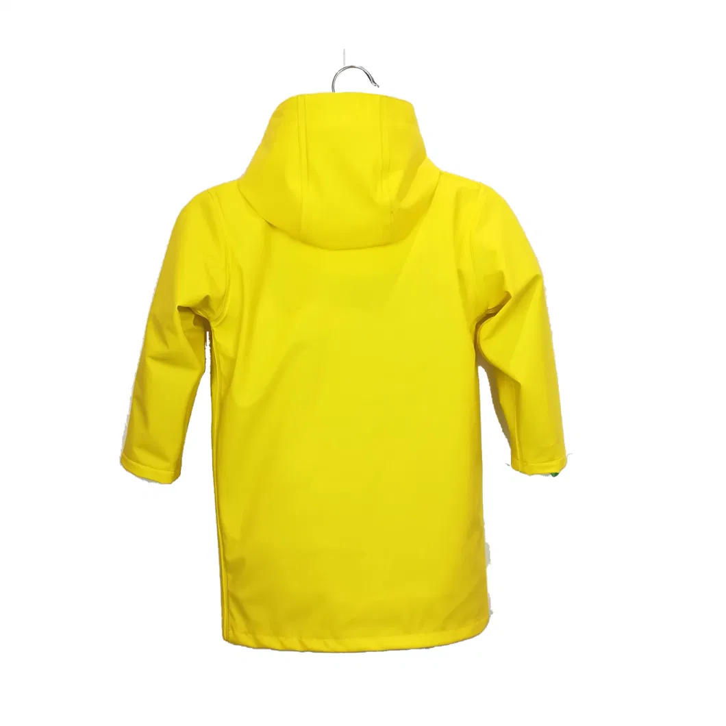 Children′s Simple Style PU Materials Rain Jacket Waterproof MID-Length Rainwear