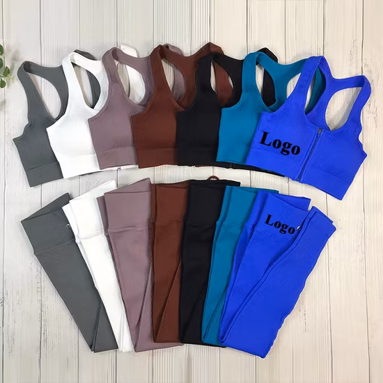 Wholesale Long Sleeve Crop Top Yoga Leggings Women Yoga Set Seamless Workout Outfit Wear Fitness Clothes Sport Suit Gym Wear