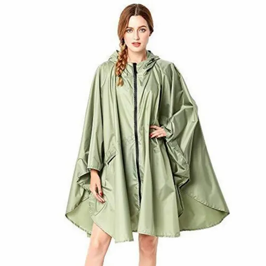 Hooded PVC PU Rain Poncho Waterproof Raincoat Jacket for Men Women Adults